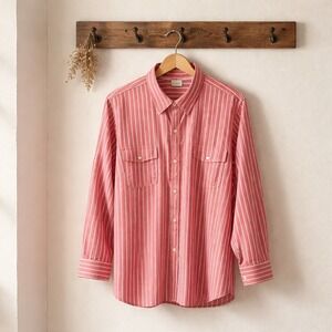 LL Bean Striped Button Down Shirt Coral White Plus Size 3X-EXT Outdoor Casual
